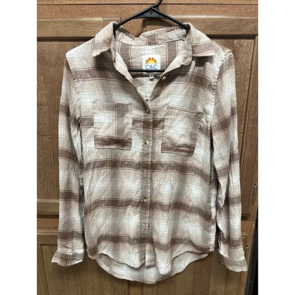 C&C California Mens Button Up Long Sleeve Shirt Beige Taupe Cream Ivory Size S - Picture 1 of 5